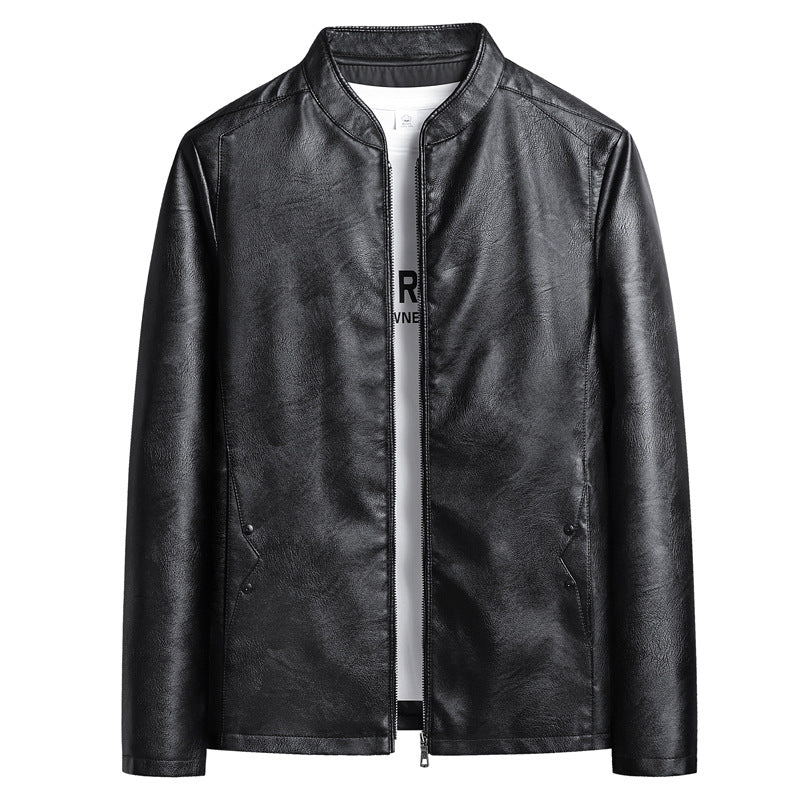 Mens Biker PU Leather Stand-Up Collar Slim-Fit Stylish Leather Jacket