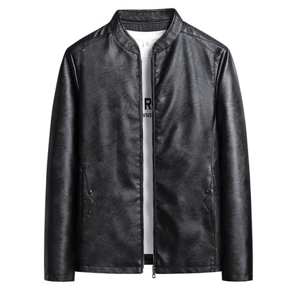 Mens Biker PU Leather Stand-Up Collar Slim-Fit Stylish Leather Jacket